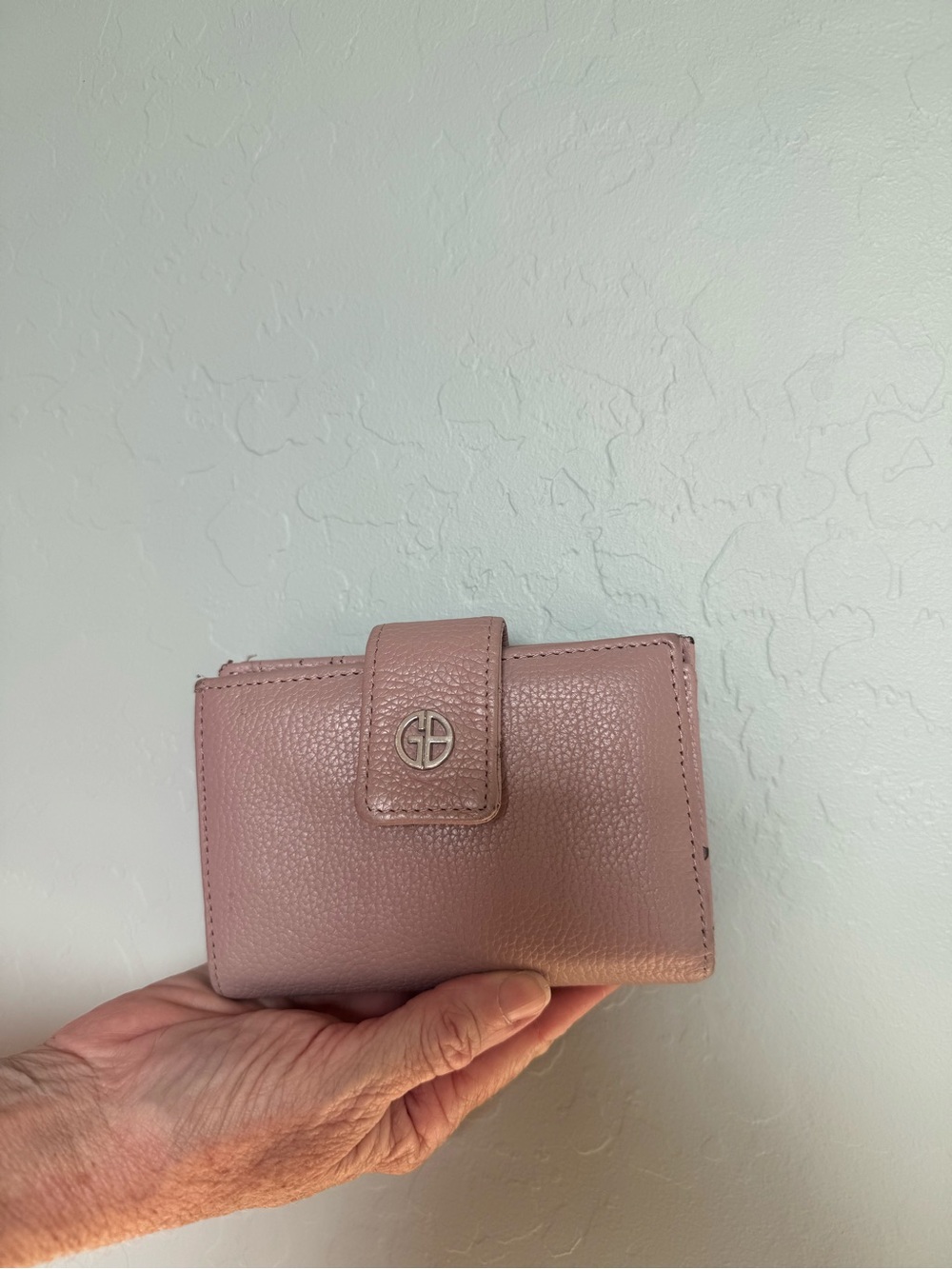 Classic Pink Leather Compact Wallet with coin holder- Pink